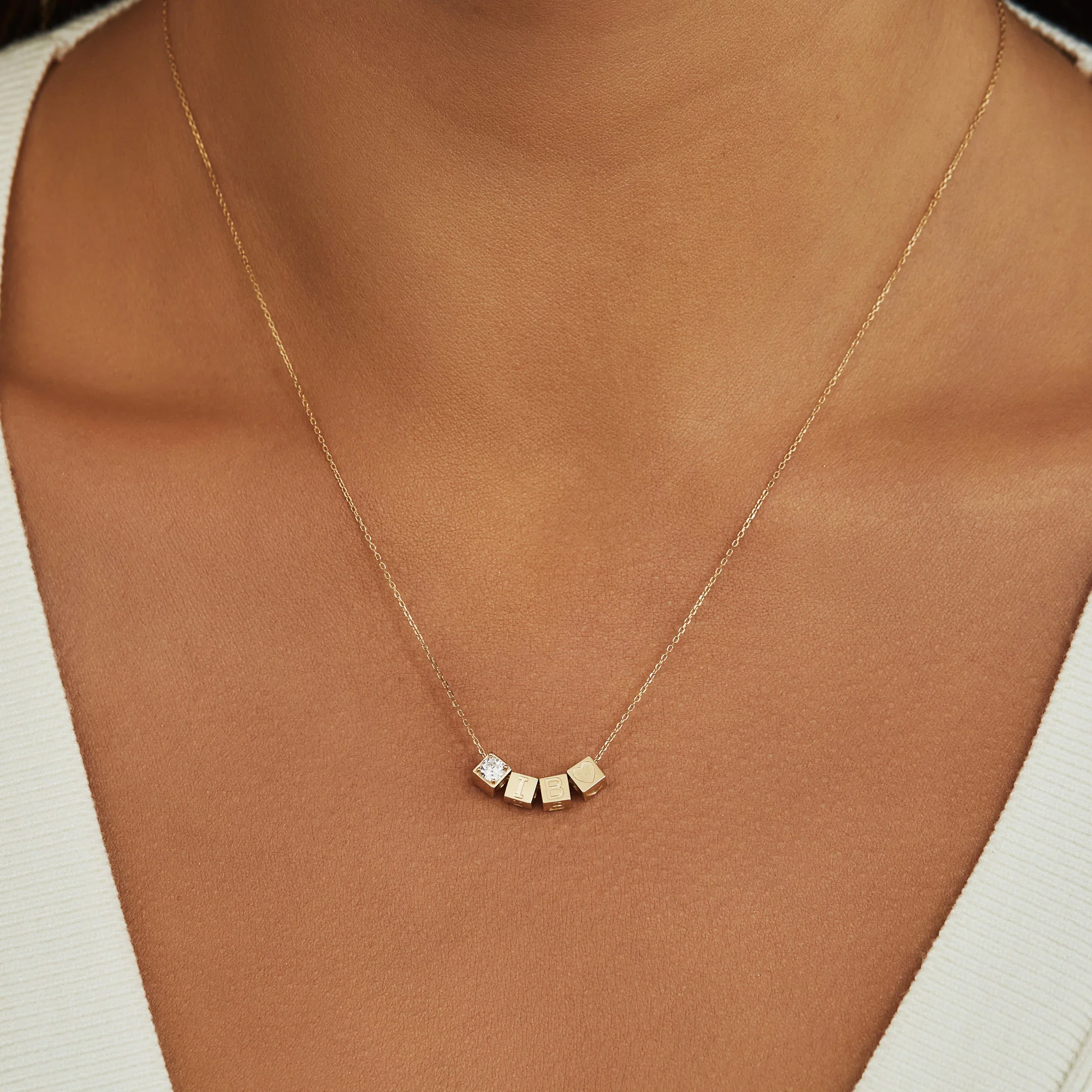 Le Marais Felie 14 karat gold cube charm with zirconia stone - Image 2