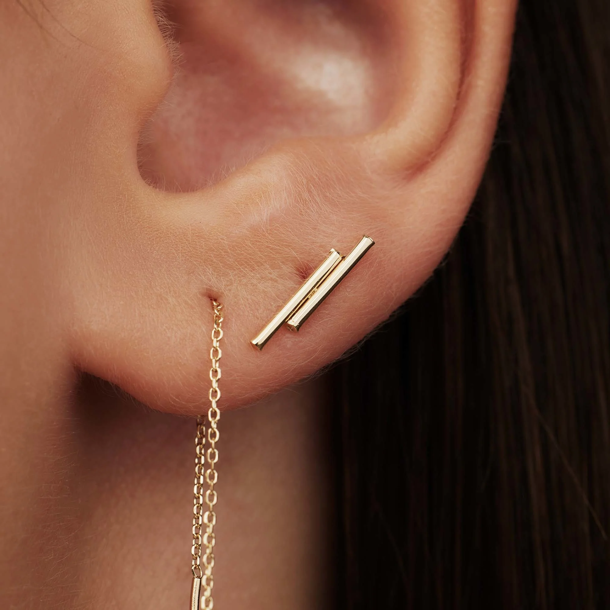 Monceau Jade 14 karat gold ear studs with rods - Image 3