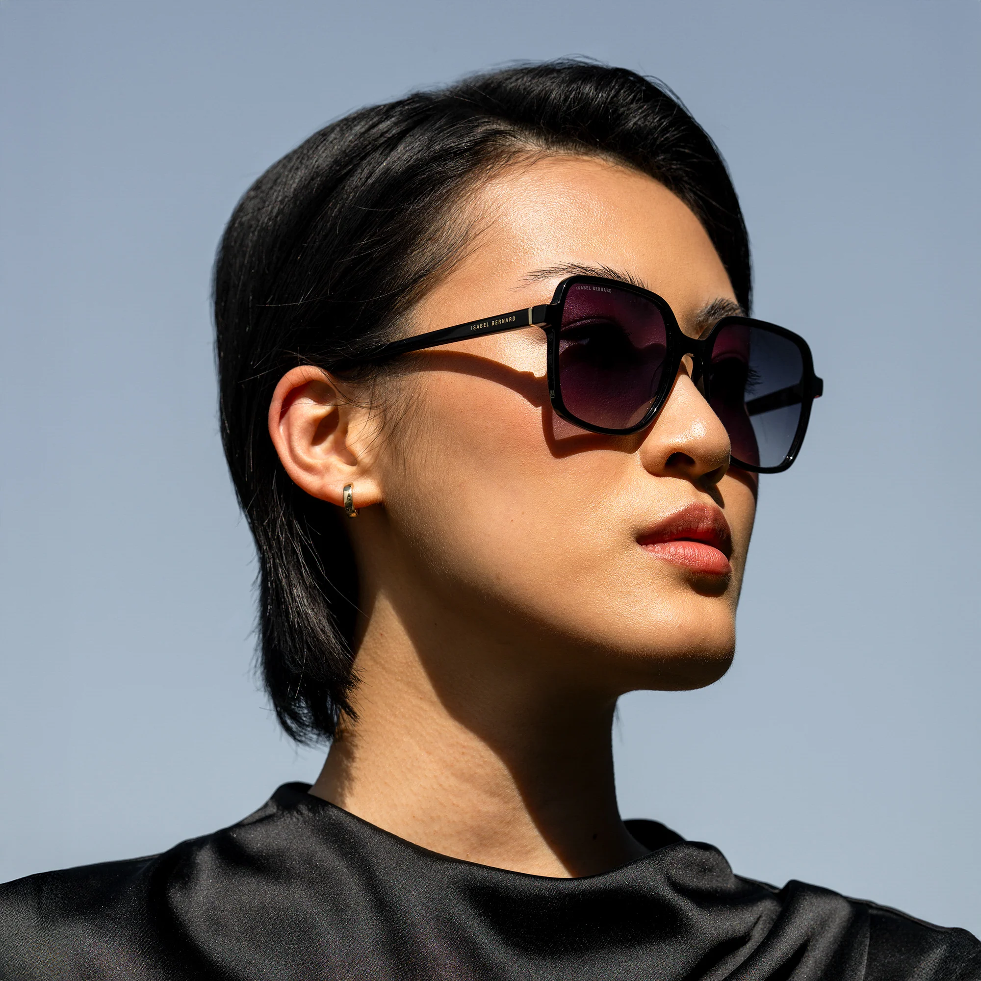 La Villette Rene black square sunglasses with black lenses gradient - Image 2
