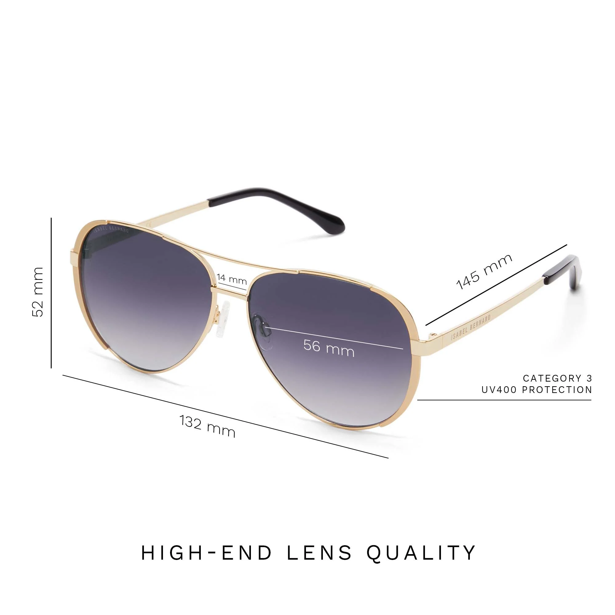 La Villette Ruby gold coloured aviator sunglasses with black lenses - Image 8