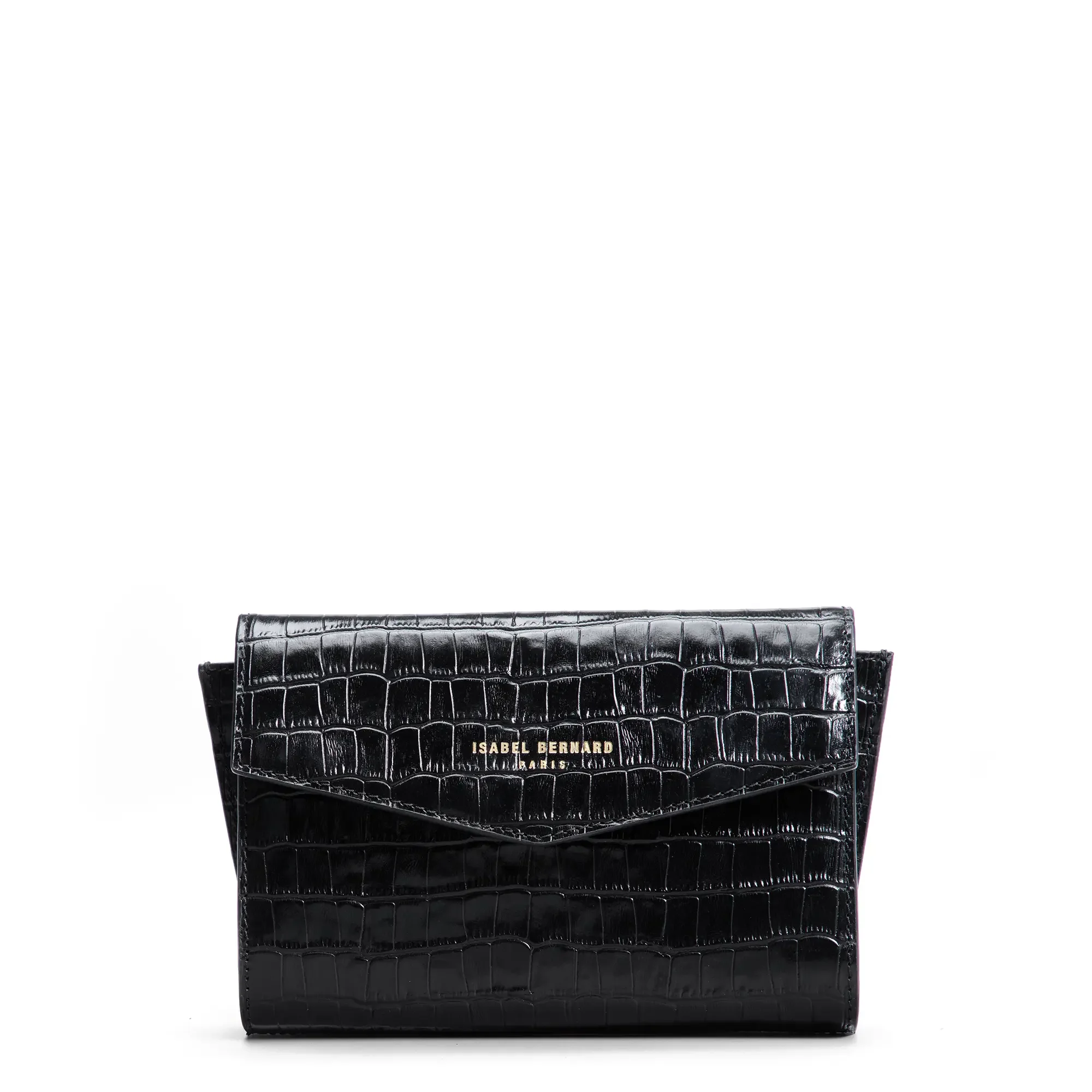 Honoré Lina Croco Black Clutch With Detachable Shoulder Chain