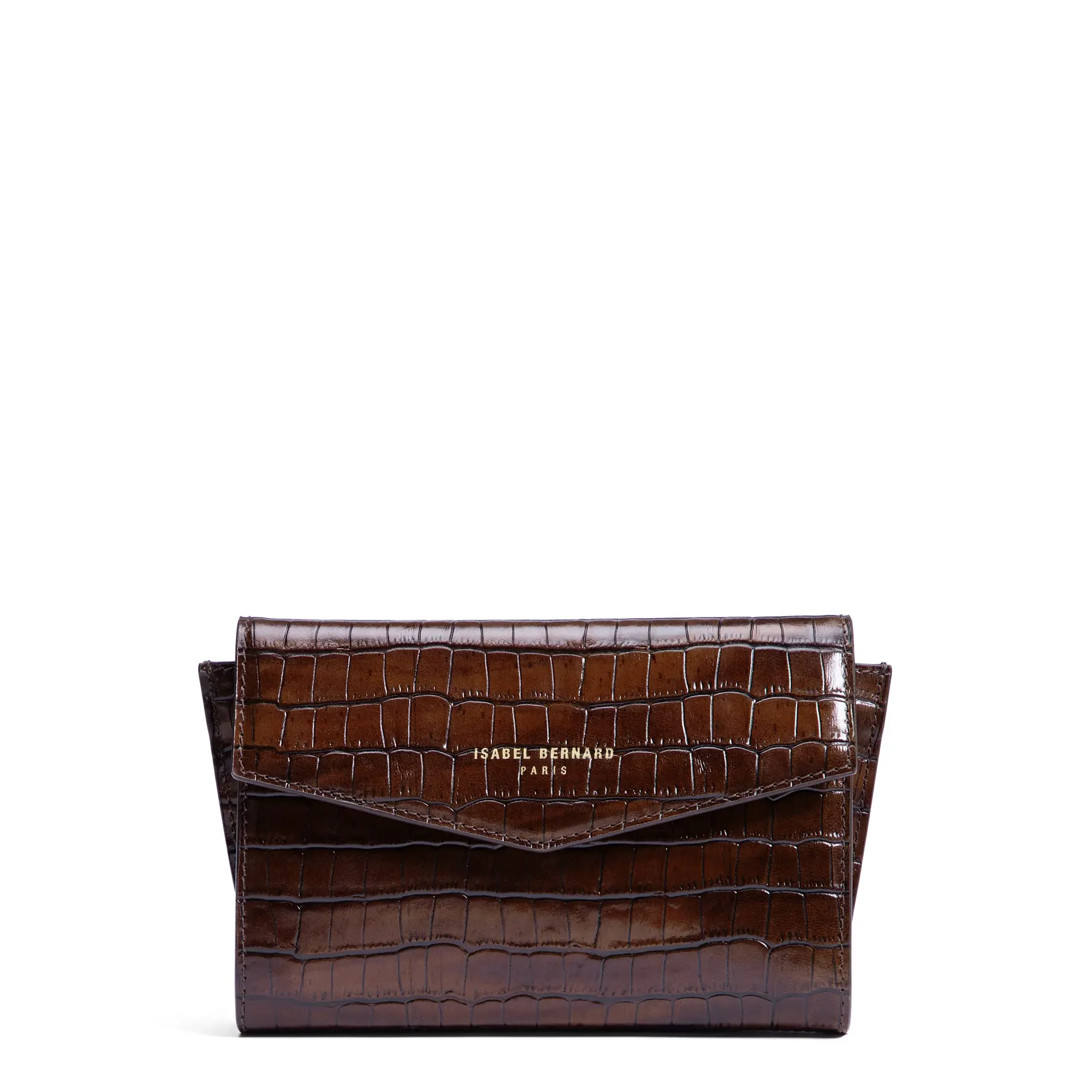 Honoré Lina Croco Brown Clutch With Detachable Shoulder Chain