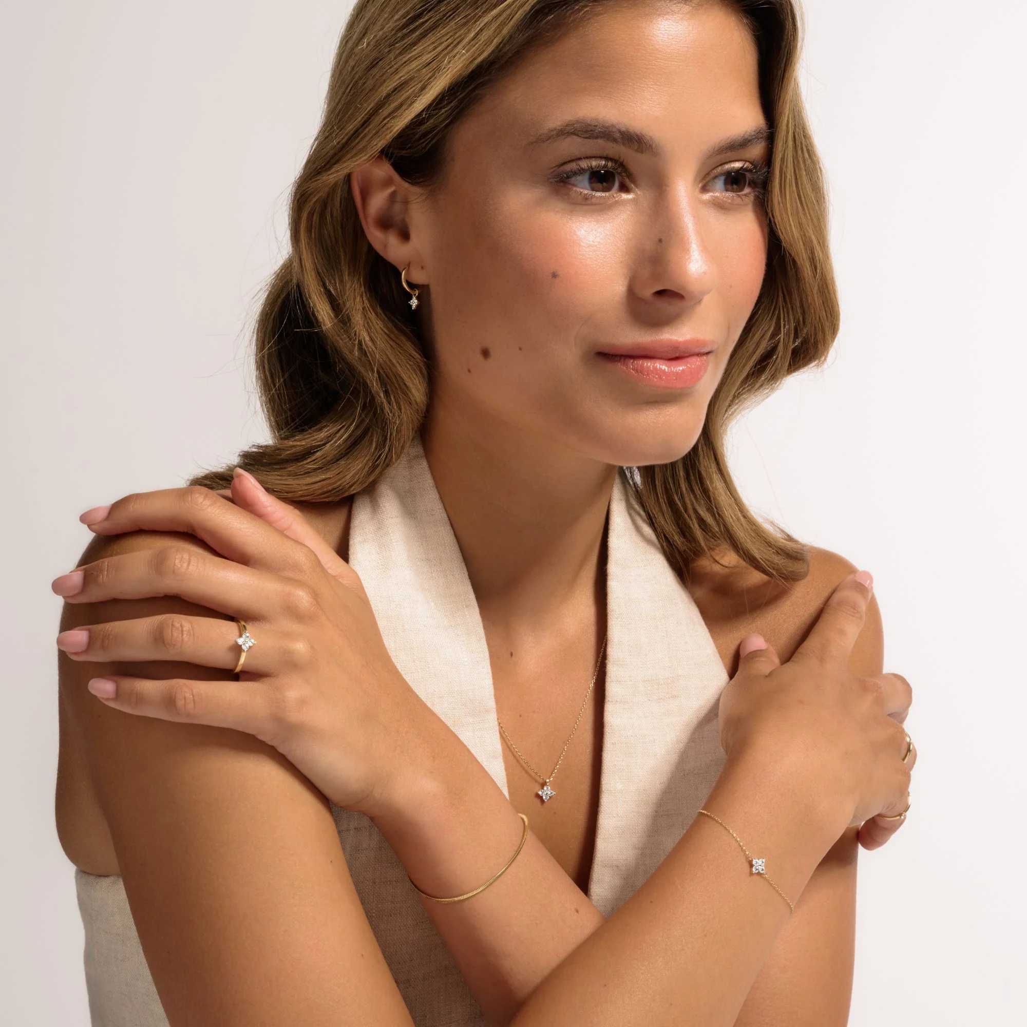 Le Marais Audrey 14 Karat Gold Necklace With Zirconia Stones - Image 3