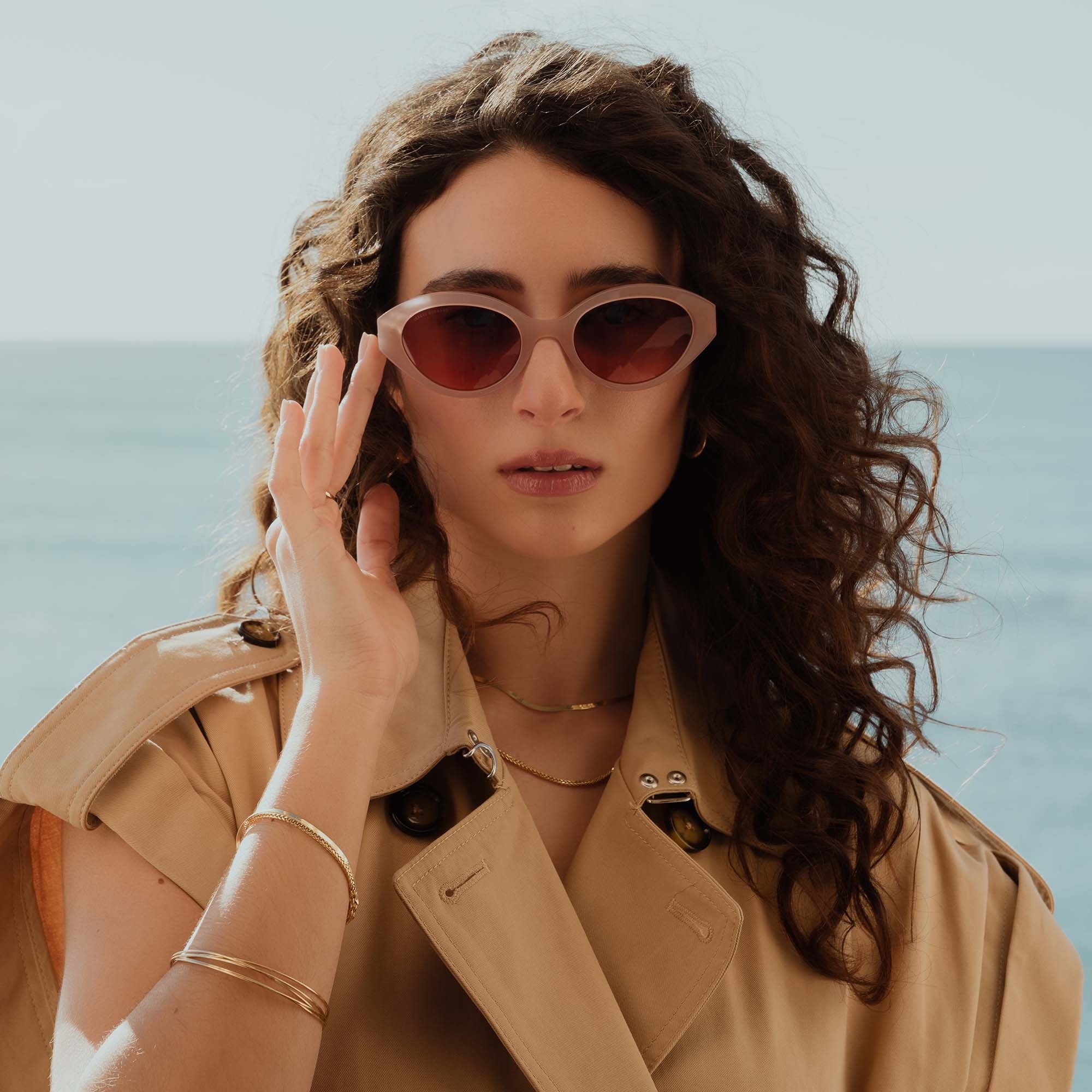 La Villette Rosaire soft pink oval sunglasses with pink lenses - Image 2